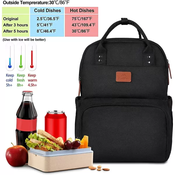imageMATEIN 17 Inches Lunch Backpack Extra Large Lunch Box with Insulated Cooler Compartment Water Resistant Laptop Backpack with USB Charging Port for College Work Picnic BeachesBlack