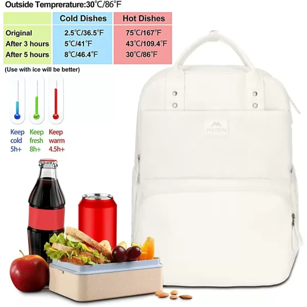 imageMATEIN 17 Inches Lunch Backpack Extra Large Lunch Box with Insulated Cooler Compartment Water Resistant Laptop Backpack with USB Charging Port for College Work Picnic BeachesBeige