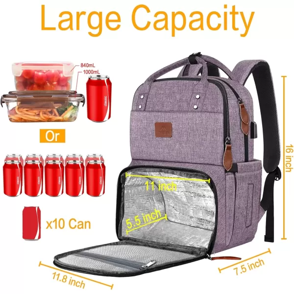 imageMATEIN 17 Inches Lunch Backpack Extra Large Lunch Box with Insulated Cooler Compartment Water Resistant Laptop Backpack with USB Charging Port for College Work Picnic BeachesPurple