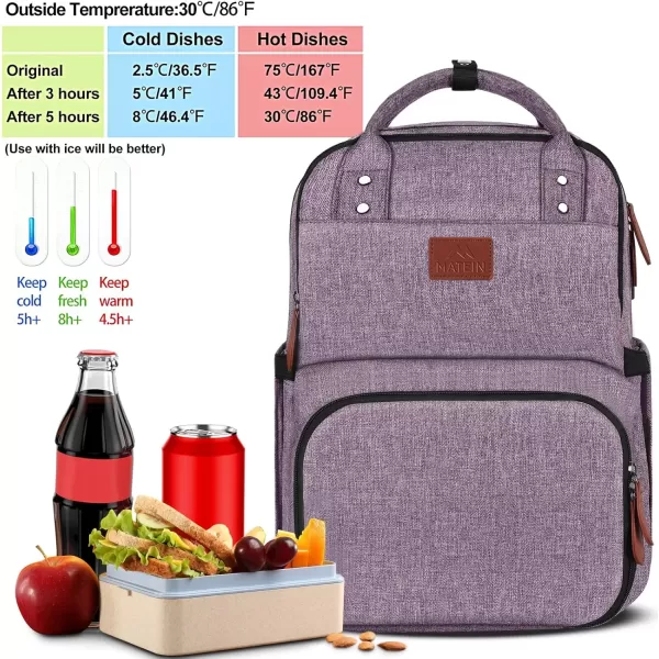 imageMATEIN 17 Inches Lunch Backpack Extra Large Lunch Box with Insulated Cooler Compartment Water Resistant Laptop Backpack with USB Charging Port for College Work Picnic BeachesPurple