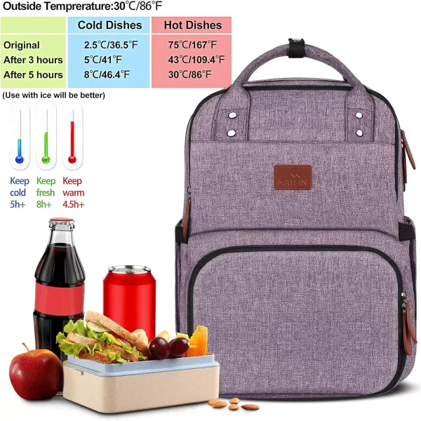 imageMATEIN 17 Inches Lunch Backpack Extra Large Lunch Box with Insulated Cooler Compartment Water Resistant Laptop Backpack with USB Charging Port for College Work Picnic BeachesPurple