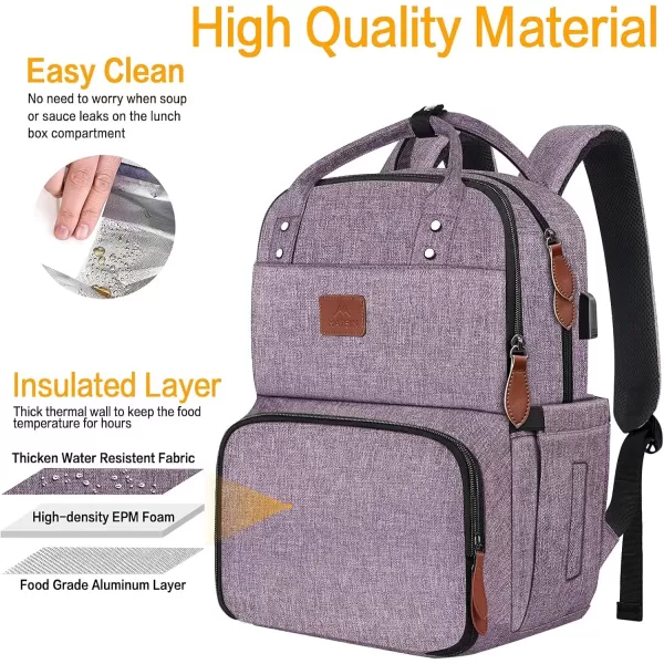 imageMATEIN 17 Inches Lunch Backpack Extra Large Lunch Box with Insulated Cooler Compartment Water Resistant Laptop Backpack with USB Charging Port for College Work Picnic BeachesPurple