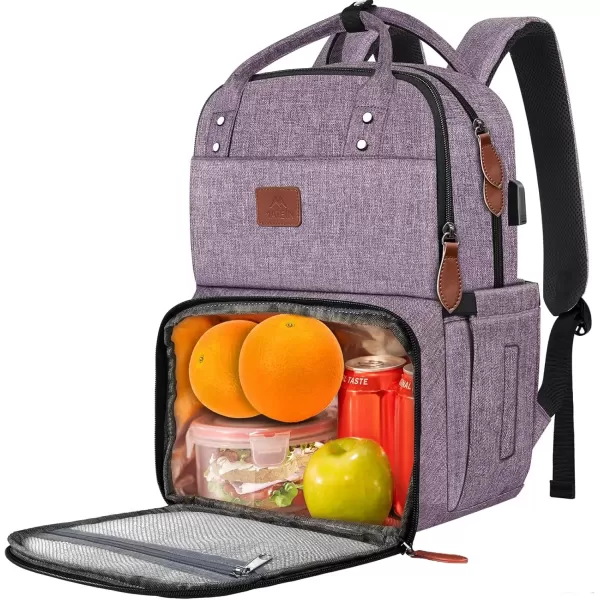 imageMATEIN 17 Inches Lunch Backpack Extra Large Lunch Box with Insulated Cooler Compartment Water Resistant Laptop Backpack with USB Charging Port for College Work Picnic BeachesPurple