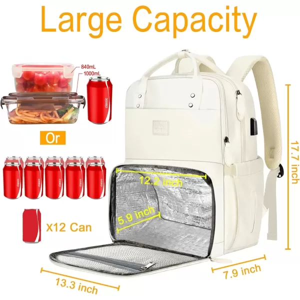 imageMATEIN 17 Inches Lunch Backpack Extra Large Lunch Box with Insulated Cooler Compartment Water Resistant Laptop Backpack with USB Charging Port for College Work Picnic BeachesBeige