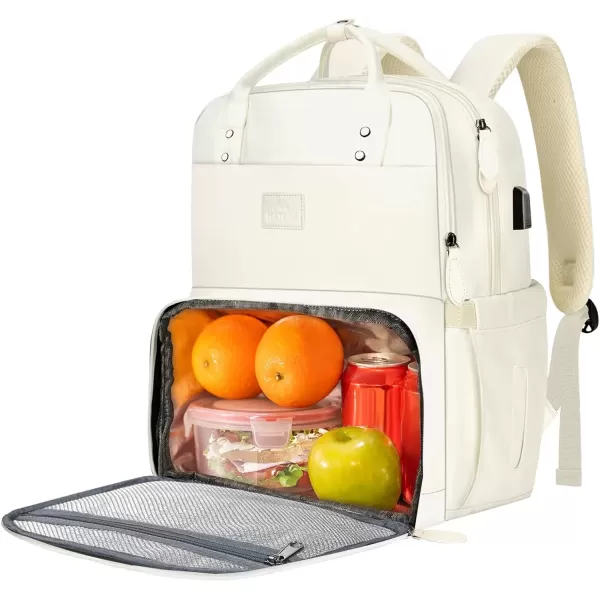 imageMATEIN 17 Inches Lunch Backpack Extra Large Lunch Box with Insulated Cooler Compartment Water Resistant Laptop Backpack with USB Charging Port for College Work Picnic BeachesBeige