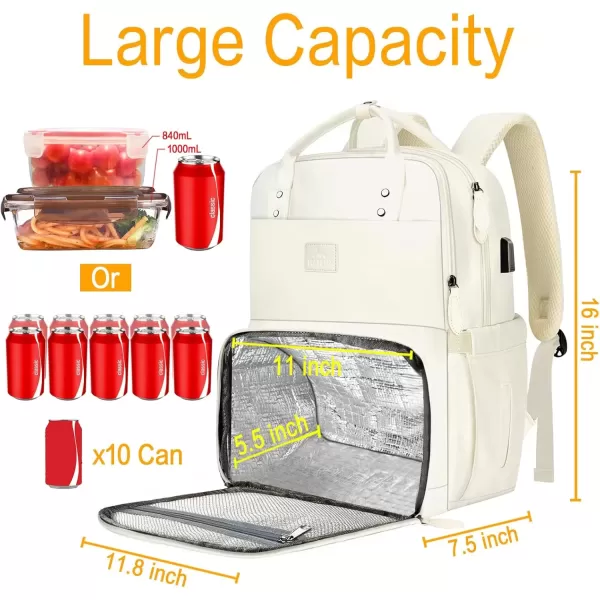 imageMATEIN 17 Inches Lunch Backpack Extra Large Lunch Box with Insulated Cooler Compartment Water Resistant Laptop Backpack with USB Charging Port for College Work Picnic BeachesBeige