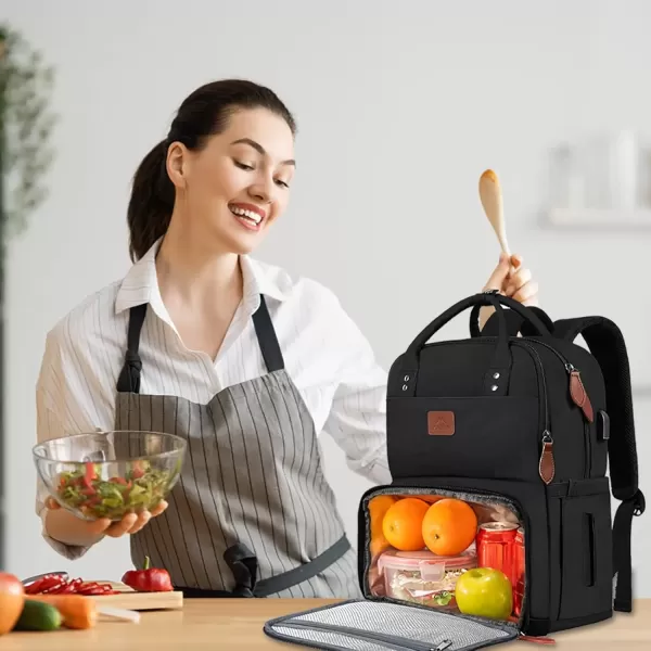 imageMATEIN 17 Inches Lunch Backpack Extra Large Lunch Box with Insulated Cooler Compartment Water Resistant Laptop Backpack with USB Charging Port for College Work Picnic BeachesBlack