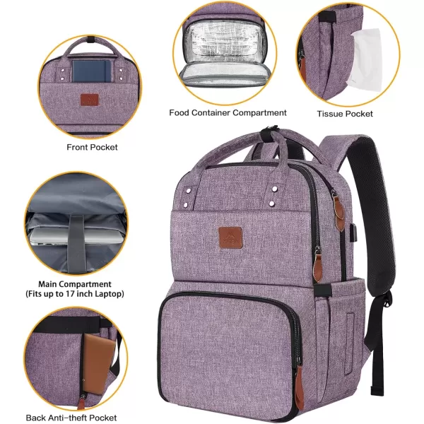 imageMATEIN 17 Inches Lunch Backpack Extra Large Lunch Box with Insulated Cooler Compartment Water Resistant Laptop Backpack with USB Charging Port for College Work Picnic BeachesPurple