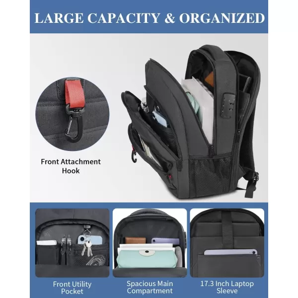 imageMATEIN Anti Theft Travel Backpack for Men 17 Inch Laptop Backpack with USB Charging Port ampamp Lock Large TSA Water Resistant Lockable Lightweight Daypack College Business Work Computer Bag Gifts Black