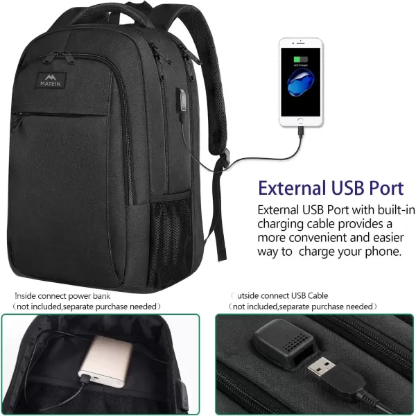 imageMATEIN Extra Large Backpack 17 Inch Travel Laptop Backpack with USB Charging Port Anti Theft TSA Friendly Business Work College Computer Backpack for Men Women BlackDeep Black