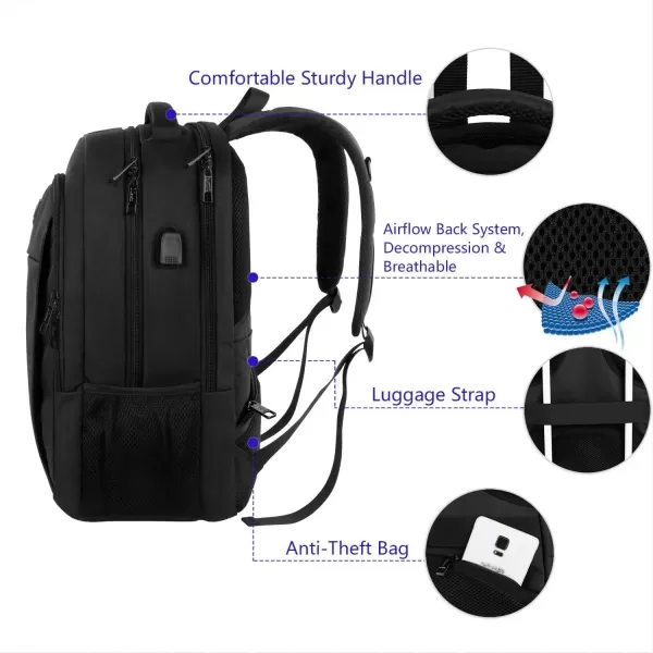 imageMATEIN Extra Large Backpack 17 Inch Travel Laptop Backpack with USB Charging Port Anti Theft TSA Friendly Business Work College Computer Backpack for Men Women BlackBlack Charcoal