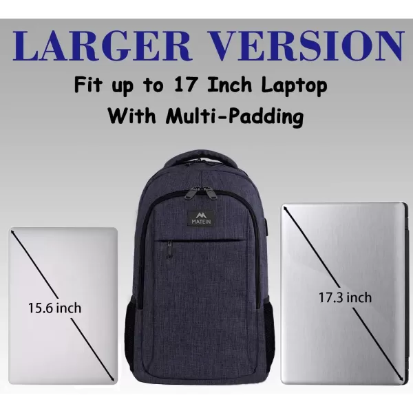 imageMATEIN Extra Large Backpack 17 Inch Travel Laptop Backpack with USB Charging Port Anti Theft TSA Friendly Business Work College Computer Backpack for Men Women BlackNavy Blue