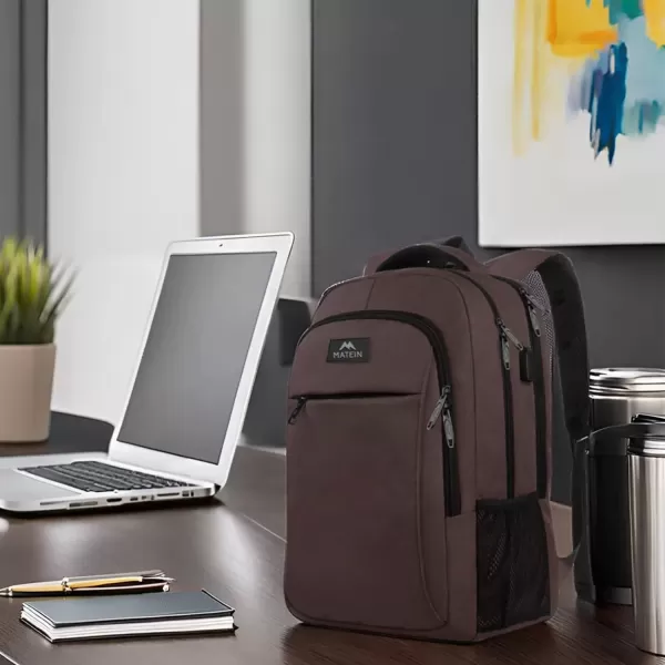 imageMATEIN Extra Large Backpack 17 Inch Travel Laptop Backpack with USB Charging Port Anti Theft TSA Friendly Business Work College Computer Backpack for Men Women BlackTawny Brown