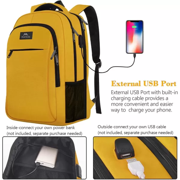 imageMATEIN Extra Large Backpack 17 Inch Travel Laptop Backpack with USB Charging Port Anti Theft TSA Friendly Business Work College Computer Backpack for Men Women BlackBright Yellow