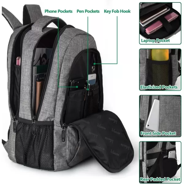 imageMATEIN Extra Large Backpack 17 Inch Travel Laptop Backpack with USB Charging Port Anti Theft TSA Friendly Business Work College Computer Backpack for Men Women BlackAustere Grey