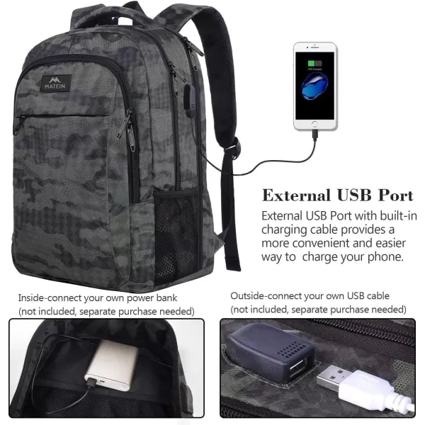 imageMATEIN Extra Large Backpack 17 Inch Travel Laptop Backpack with USB Charging Port Anti Theft TSA Friendly Business Work College Computer Backpack for Men Women BlackCamo Grey