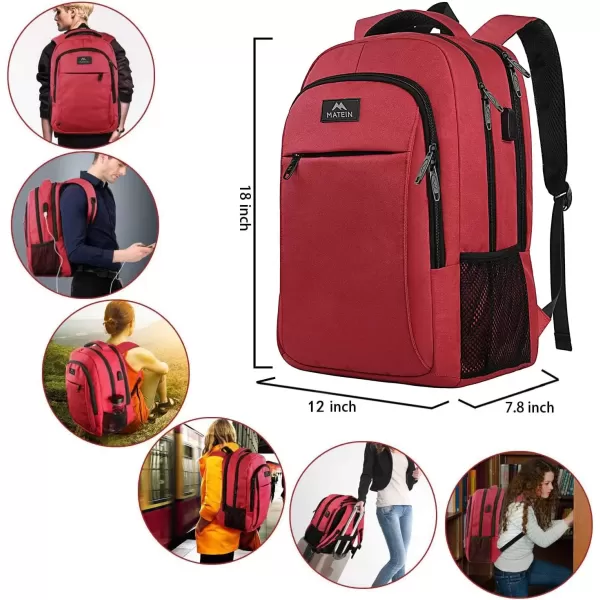 imageMATEIN Extra Large Backpack 17 Inch Travel Laptop Backpack with USB Charging Port Anti Theft TSA Friendly Business Work College Computer Backpack for Men Women BlackRed