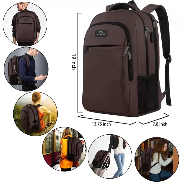 imageMATEIN Extra Large Backpack 17 Inch Travel Laptop Backpack with USB Charging Port Anti Theft TSA Friendly Business Work College Computer Backpack for Men Women BlackDark Brown