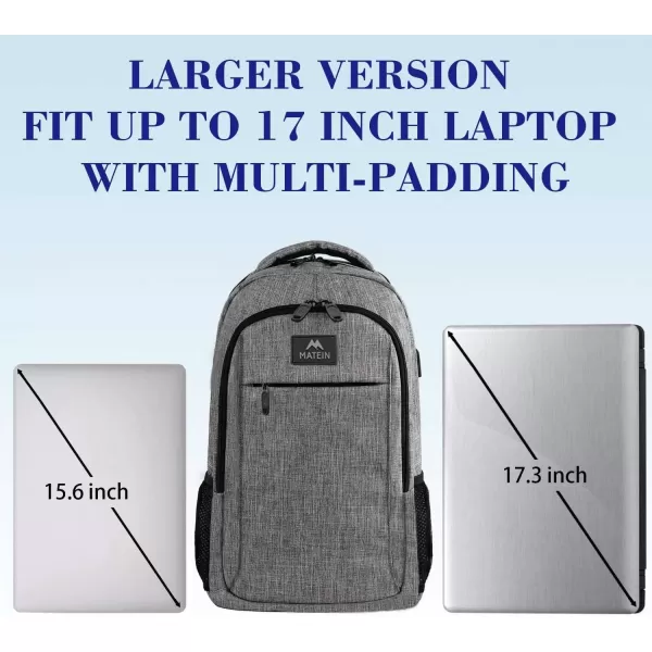 imageMATEIN Extra Large Backpack 17 Inch Travel Laptop Backpack with USB Charging Port Anti Theft TSA Friendly Business Work College Computer Backpack for Men Women BlackLight Gray
