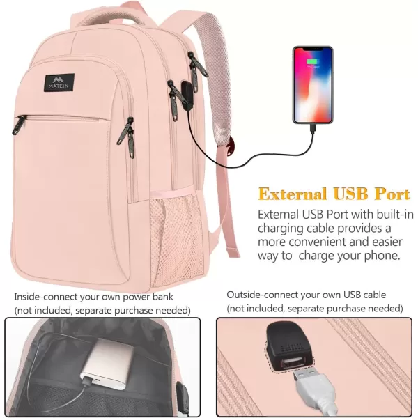 imageMATEIN Extra Large Backpack 17 Inch Travel Laptop Backpack with USB Charging Port Anti Theft TSA Friendly Business Work College Computer Backpack for Men Women BlackLight Pink