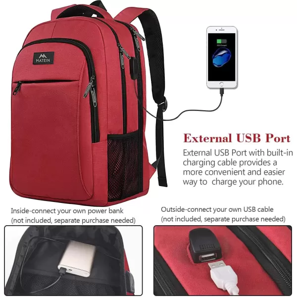 imageMATEIN Extra Large Backpack 17 Inch Travel Laptop Backpack with USB Charging Port Anti Theft TSA Friendly Business Work College Computer Backpack for Men Women BlackDeep Red
