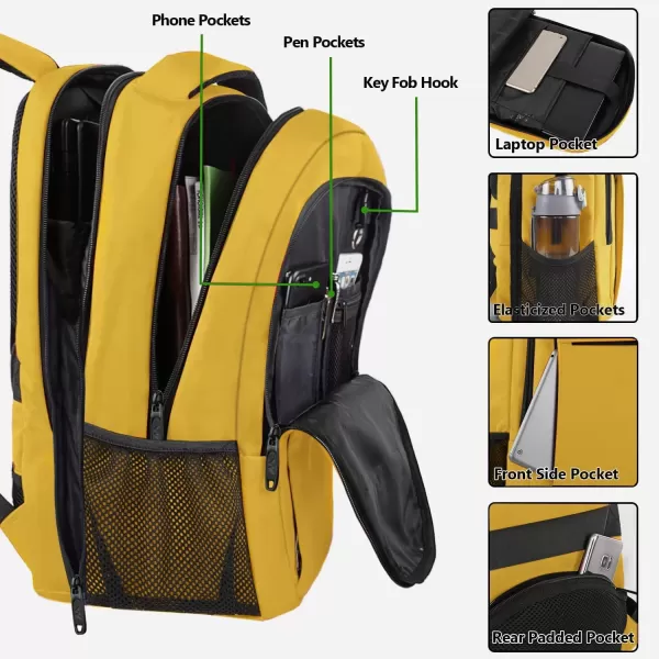 imageMATEIN Extra Large Backpack 17 Inch Travel Laptop Backpack with USB Charging Port Anti Theft TSA Friendly Business Work College Computer Backpack for Men Women BlackBright Yellow