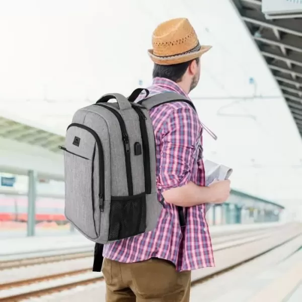 imageMATEIN Extra Large Backpack 17 Inch Travel Laptop Backpack with USB Charging Port Anti Theft TSA Friendly Business Work College Computer Backpack for Men Women BlackAustere Grey
