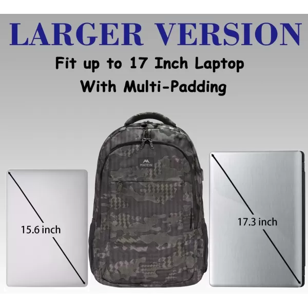 imageMATEIN Extra Large Backpack 17 Inch Travel Laptop Backpack with USB Charging Port Anti Theft TSA Friendly Business Work College Computer Backpack for Men Women BlackCamo Grey