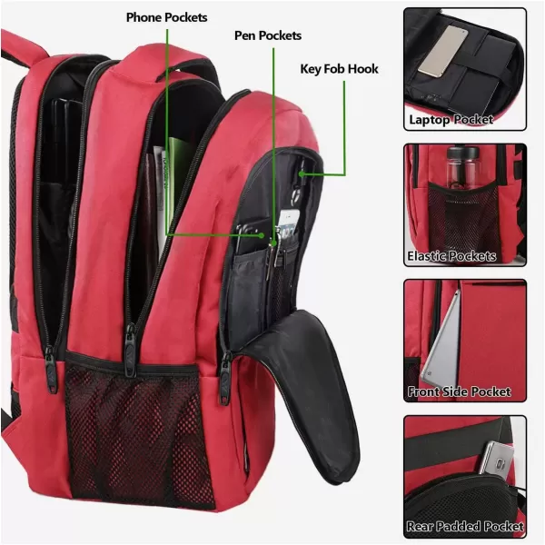 imageMATEIN Extra Large Backpack 17 Inch Travel Laptop Backpack with USB Charging Port Anti Theft TSA Friendly Business Work College Computer Backpack for Men Women BlackRed