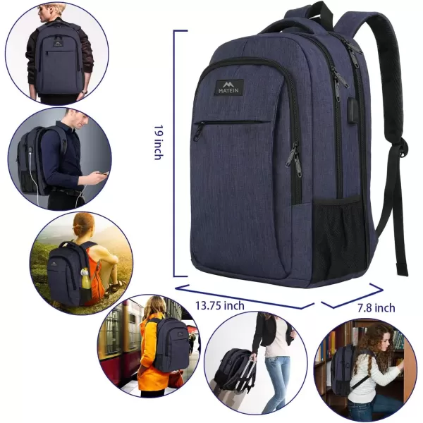 imageMATEIN Extra Large Backpack 17 Inch Travel Laptop Backpack with USB Charging Port Anti Theft TSA Friendly Business Work College Computer Backpack for Men Women BlackNavy Blue