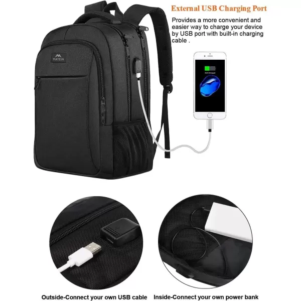 imageMATEIN Extra Large Backpack 17 Inch Travel Laptop Backpack with USB Charging Port Anti Theft TSA Friendly Business Work College Computer Backpack for Men Women BlackBlack Charcoal