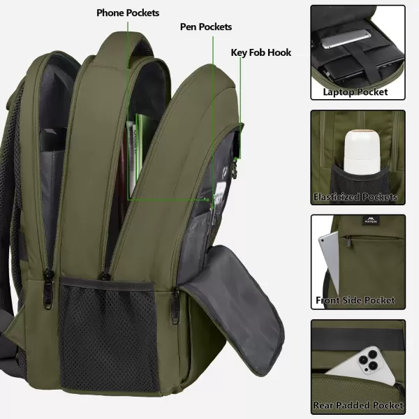 imageMATEIN Extra Large Backpack 17 Inch Travel Laptop Backpack with USB Charging Port Anti Theft TSA Friendly Business Work College Computer Backpack for Men Women BlackDark Green