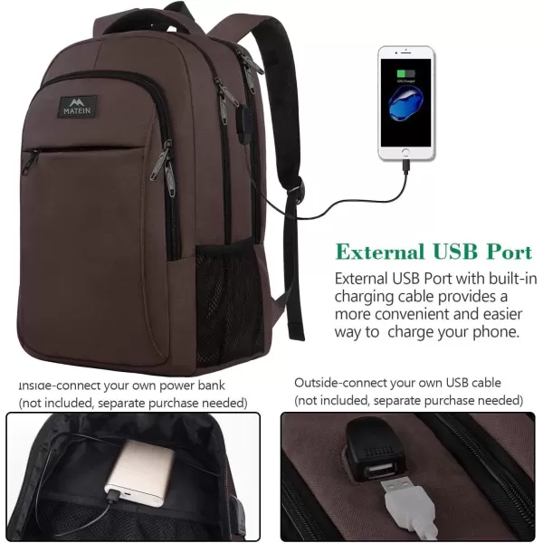 imageMATEIN Extra Large Backpack 17 Inch Travel Laptop Backpack with USB Charging Port Anti Theft TSA Friendly Business Work College Computer Backpack for Men Women BlackTawny Brown