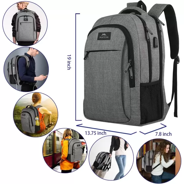 imageMATEIN Extra Large Backpack 17 Inch Travel Laptop Backpack with USB Charging Port Anti Theft TSA Friendly Business Work College Computer Backpack for Men Women BlackLight Gray
