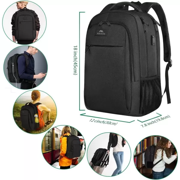 imageMATEIN Extra Large Backpack 17 Inch Travel Laptop Backpack with USB Charging Port Anti Theft TSA Friendly Business Work College Computer Backpack for Men Women BlackBlack Charcoal