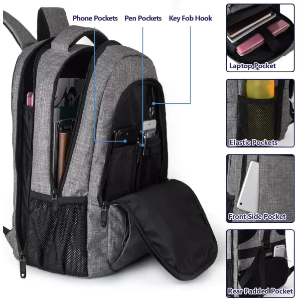 imageMATEIN Extra Large Backpack 17 Inch Travel Laptop Backpack with USB Charging Port Anti Theft TSA Friendly Business Work College Computer Backpack for Men Women BlackLight Gray