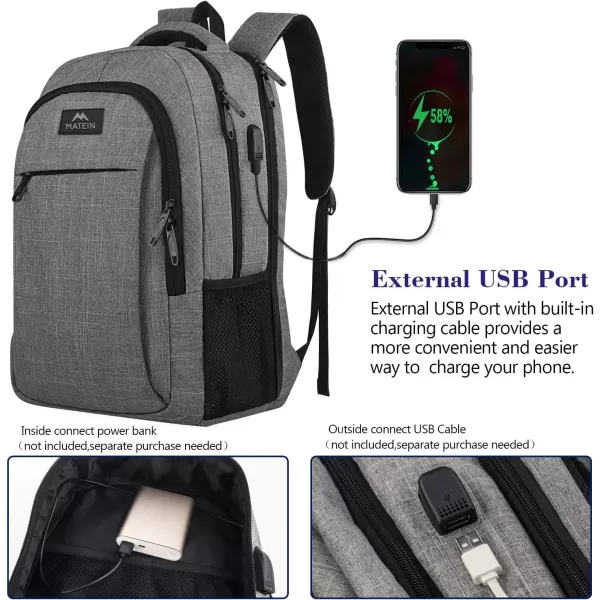 imageMATEIN Extra Large Backpack 17 Inch Travel Laptop Backpack with USB Charging Port Anti Theft TSA Friendly Business Work College Computer Backpack for Men Women BlackLight Gray