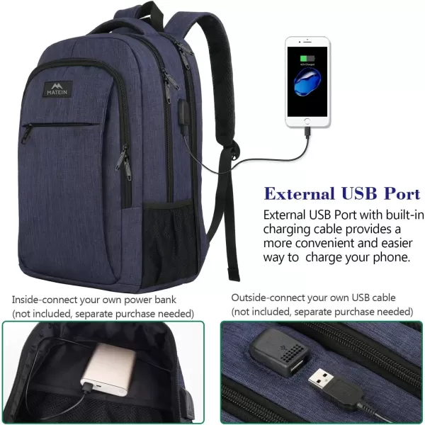 imageMATEIN Extra Large Backpack 17 Inch Travel Laptop Backpack with USB Charging Port Anti Theft TSA Friendly Business Work College Computer Backpack for Men Women BlackNavy Blue