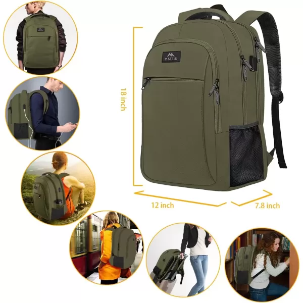 imageMATEIN Extra Large Backpack 17 Inch Travel Laptop Backpack with USB Charging Port Anti Theft TSA Friendly Business Work College Computer Backpack for Men Women BlackDark Green