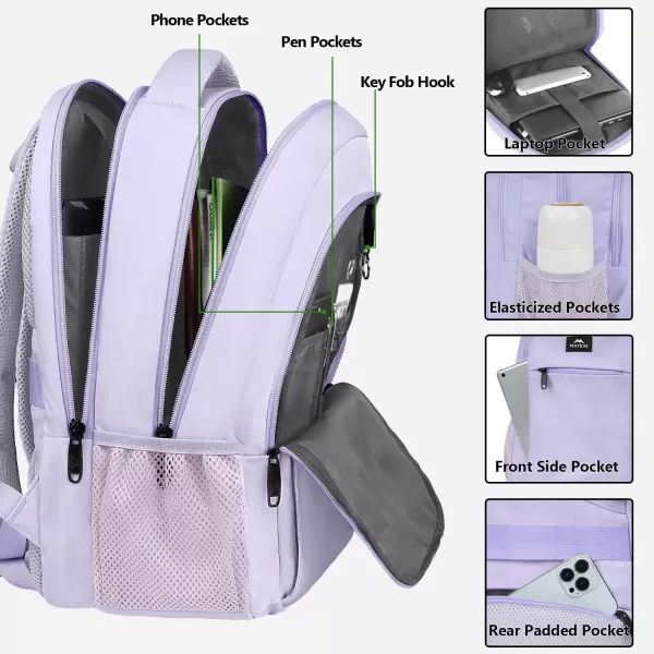 imageMATEIN Extra Large Backpack 17 Inch Travel Laptop Backpack with USB Charging Port Anti Theft TSA Friendly Business Work College Computer Backpack for Men Women BlackLavender Purple