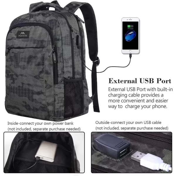 imageMATEIN Extra Large Backpack 17 Inch Travel Laptop Backpack with USB Charging Port Anti Theft TSA Friendly Business Work College Computer Backpack for Men Women BlackGrey and Black Camo