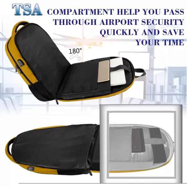 imageMATEIN Extra Large Backpack 17 Inch Travel Laptop Backpack with USB Charging Port Anti Theft TSA Friendly Business Work College Computer Backpack for Men Women BlackBright Yellow