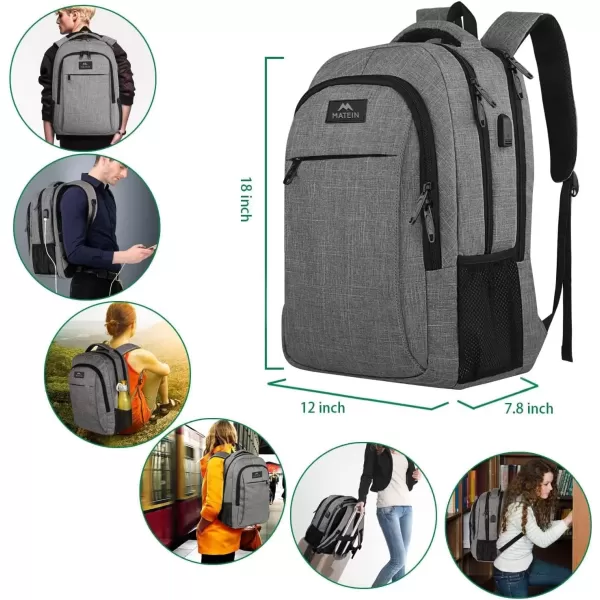 imageMATEIN Extra Large Backpack 17 Inch Travel Laptop Backpack with USB Charging Port Anti Theft TSA Friendly Business Work College Computer Backpack for Men Women BlackAustere Grey