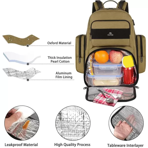 imageMATEIN Lunch Backpack for Men 156 Inch Travel Laptop Backpack Insulated Cooler Bag Lunch box Rucksack with USB Charging Port Extra Large Water Resistant College Work Computer Daypack Gifts for MenBrown