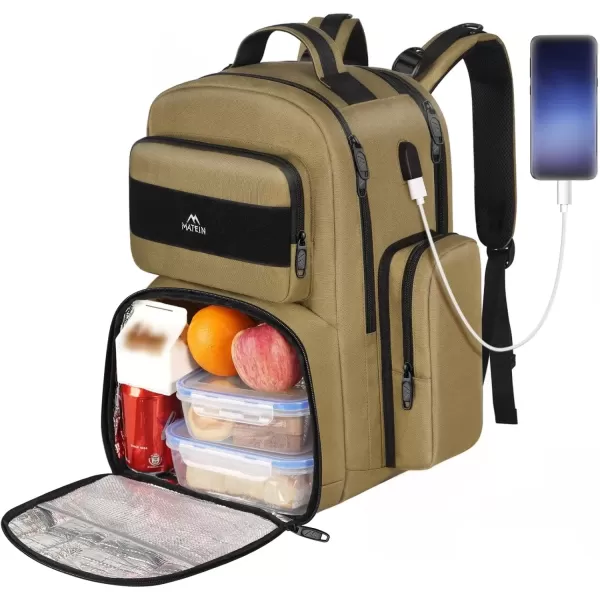 imageMATEIN Lunch Backpack for Men 156 Inch Travel Laptop Backpack Insulated Cooler Bag Lunch box Rucksack with USB Charging Port Extra Large Water Resistant College Work Computer Daypack Gifts for MenBrown