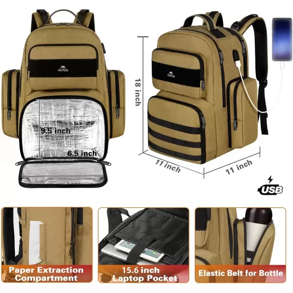 imageMATEIN Lunch Backpack for Men 156 Inch Travel Laptop Backpack Insulated Cooler Bag Lunch box Rucksack with USB Charging Port Extra Large Water Resistant College Work Computer Daypack Gifts for MenBrown