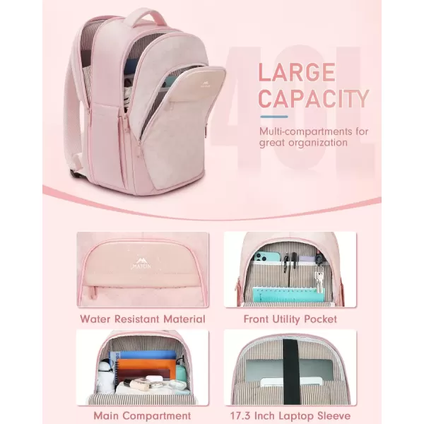 imageMATEIN Pink Backpack for Women Anti Theft 17 Inch Laptop Backpack with USB Charging Port Large TSA Water Resistant Airline Approved Lightweight College Travel Daypack Cute Nurse Work Computer Bag