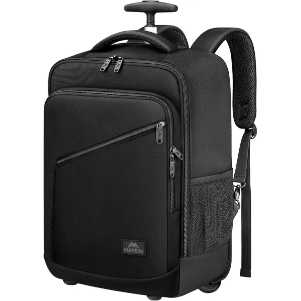 imageMATEIN Rolling Backpack Carry On Luggage 17 inch Travel Laptop Backpack with Wheels for Men Women Water Resistant Wheeled Backpack Airline Approved Roller Bag Traveler Gifts Black