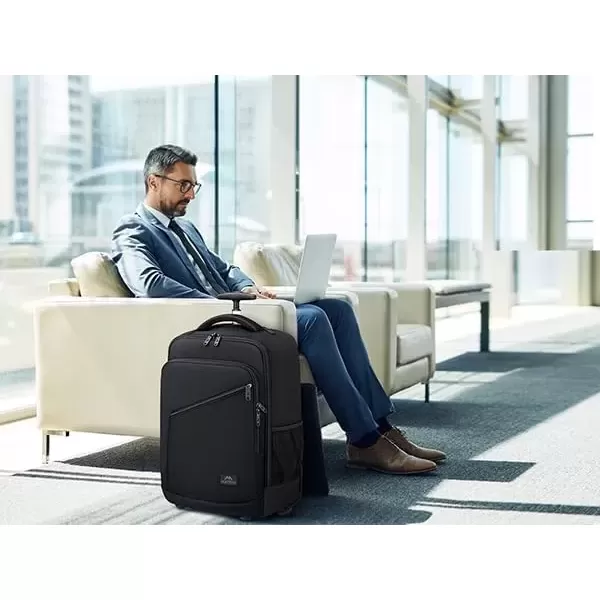 imageMATEIN Rolling Backpack Carry On Luggage 17 inch Travel Laptop Backpack with Wheels for Men Women Water Resistant Wheeled Backpack Airline Approved Roller Bag Traveler Gifts Black