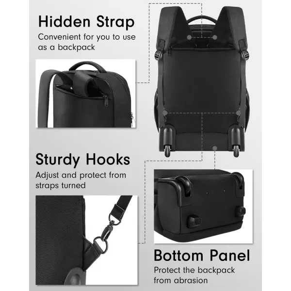 imageMATEIN Rolling Backpack Travel Laptop Backpacks with WheelsBlack